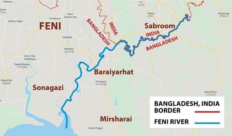 A map of the Feni River layout across the two borders